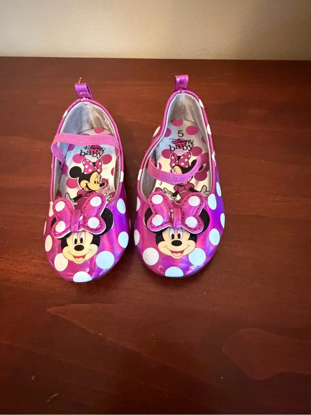 Disney Baby Minnie Mouse Pink Polka Dot Mary Jane Flat Shoes Size 5